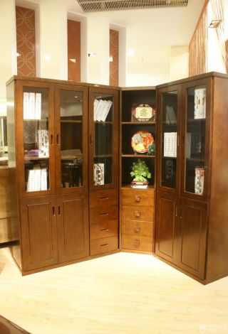 中式风格拐角书柜设计效果图片欣赏