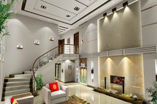 美式现代室内客厅楼梯设计效果图欣赏