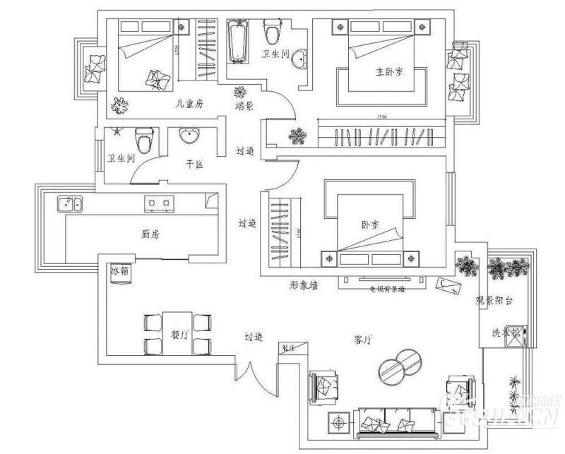 2023美式风格农村单层别墅户型图