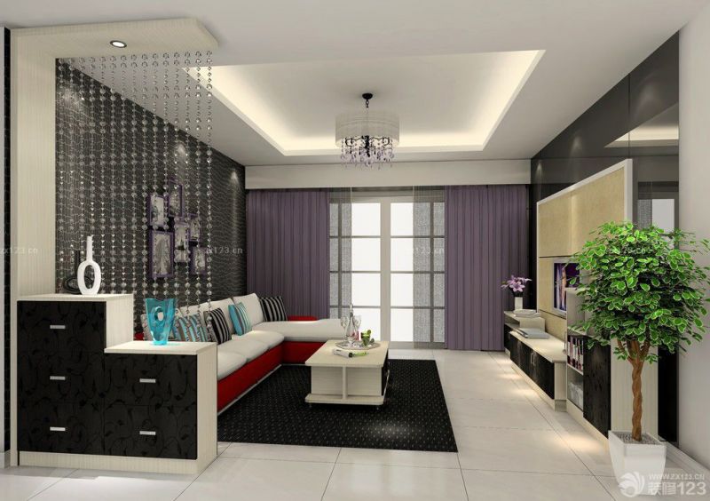 现代家居客厅珠帘隔断设计效果图欣赏