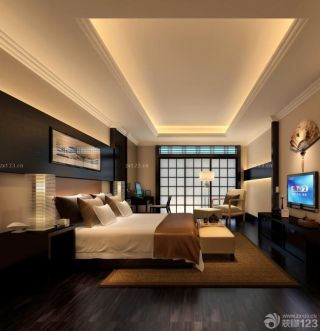 2023最新日式风格卧室黑色木地板装修实景图
