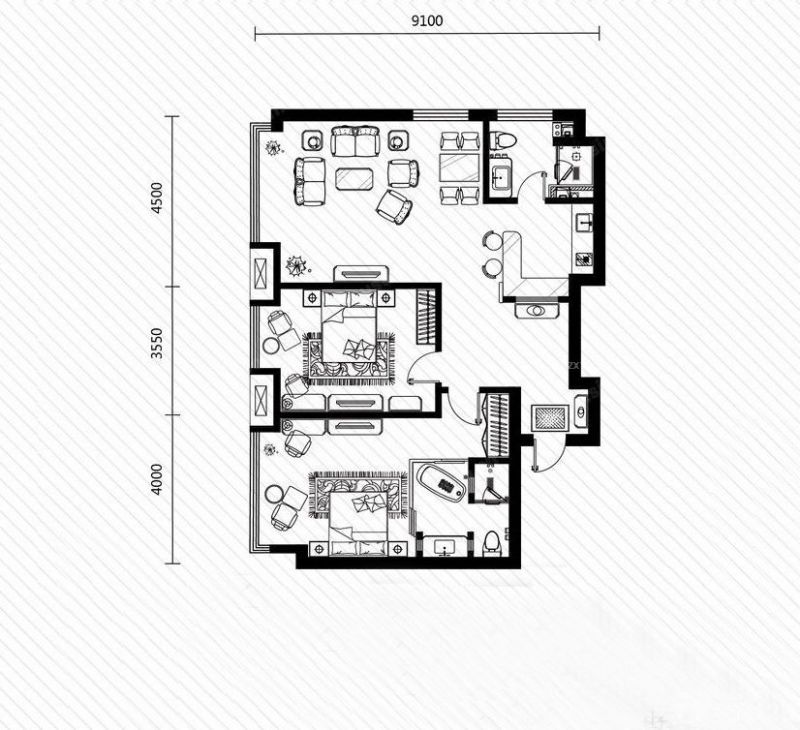 2023最新中式格风二室二厅二户型图