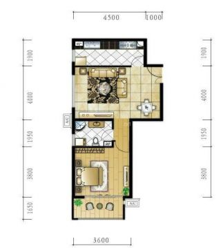 最新2023田园风格56平方一室一厅边几户型图