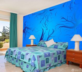 绚丽卧室深蓝色墙面床头柜装修效果图欣赏