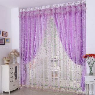 最新时尚温馨飘窗台紫色窗帘效果图欣赏