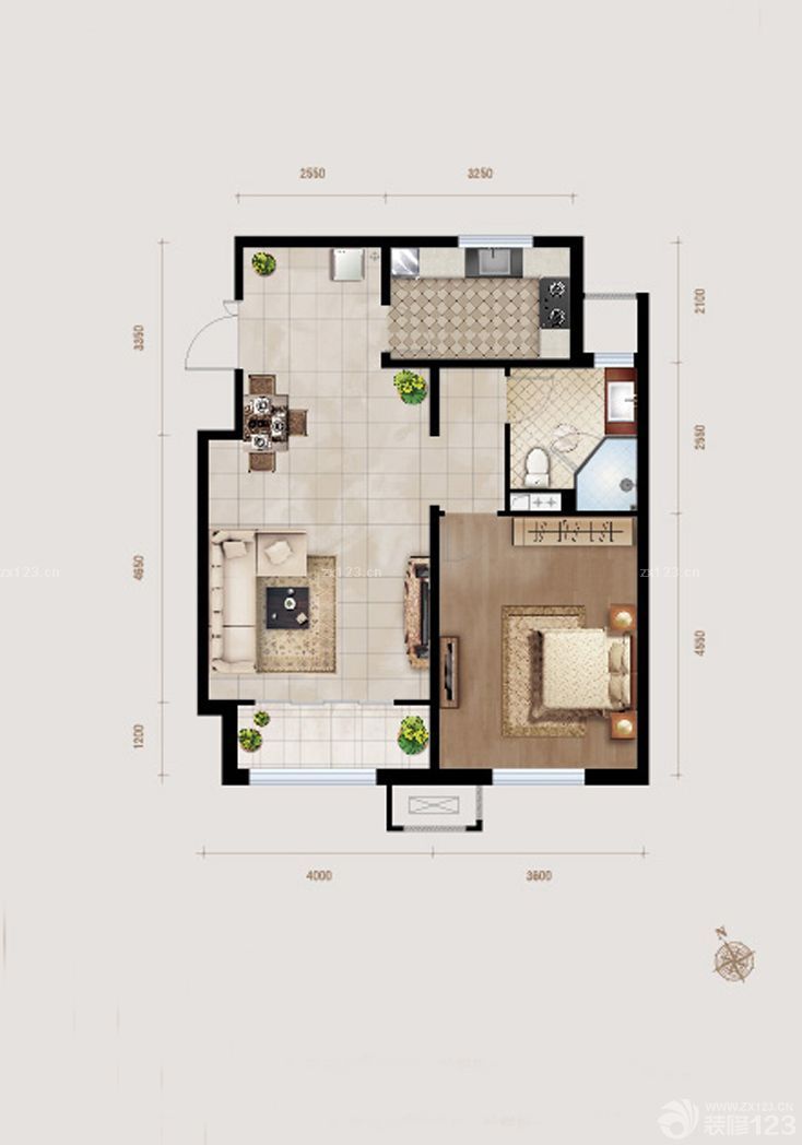 2023最新现代风格一室两厅平面设计图