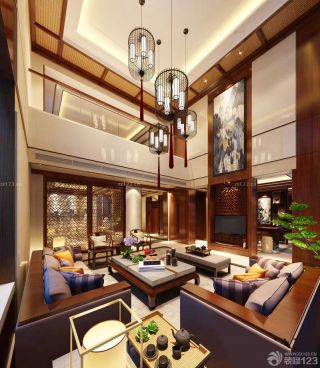 2023中式古典家庭客厅浅灰色木地板效果图片