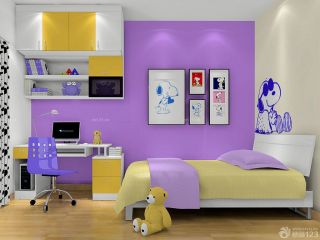 2023温馨家庭儿童房室内紫色墙面装修图片