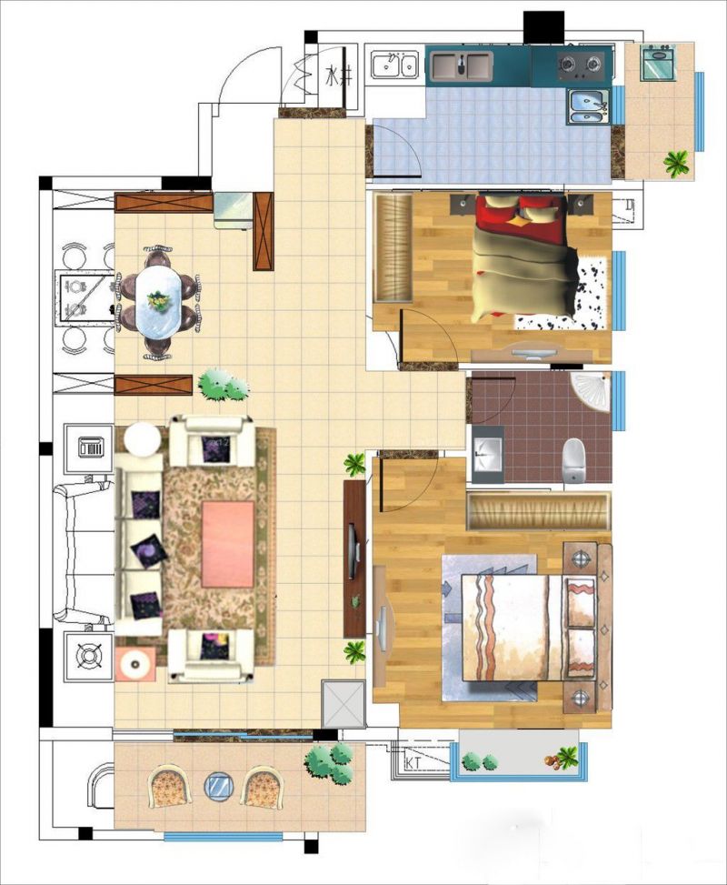 2023美式风格两房户型设计图片