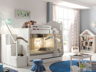 小户型儿童房白色高低床设计图片大全