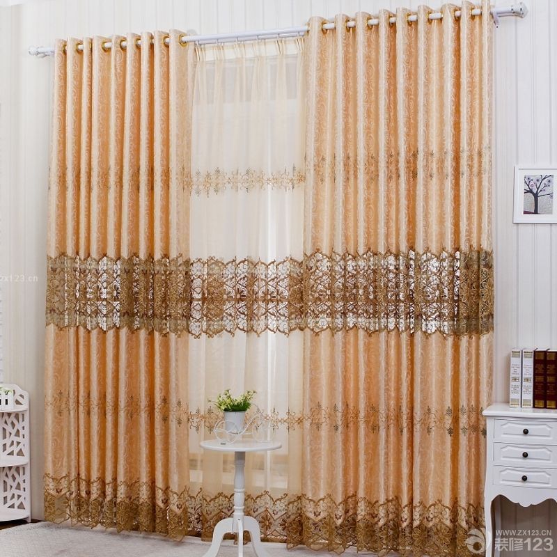 2025暖色调家庭室内绣花窗帘装修效果图大全