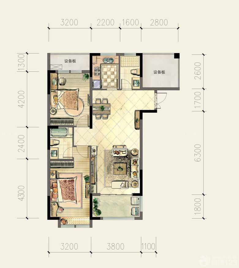 2023欧式风格120平米三层户型图