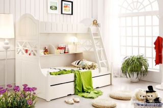 2023最新儿童房家具白色床造型设计图片