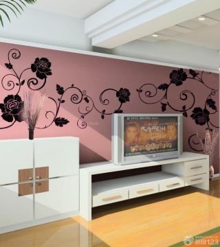 房屋客厅电视背景墙彩绘设计效果图