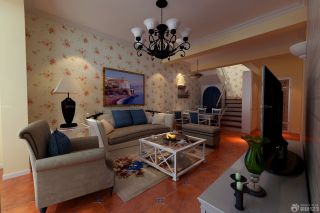 最新地中海风格客厅花朵壁纸设计图片