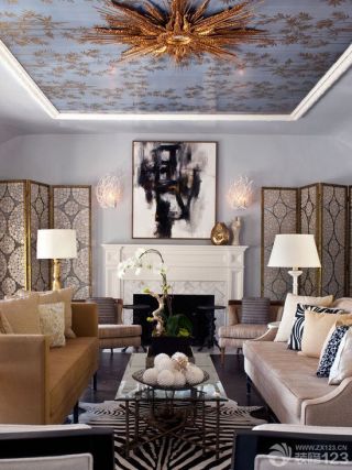 美式现代客厅天花板贴图效果图片
