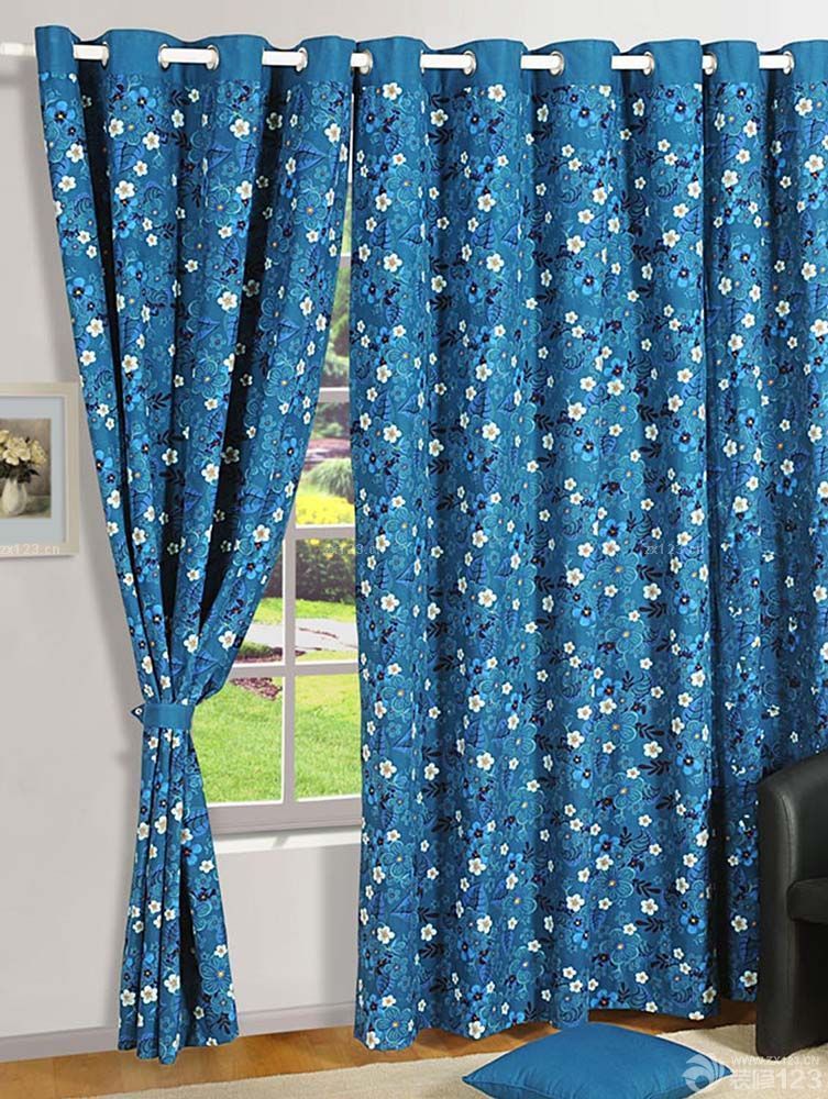 美式田园风格客厅飘窗组合图案窗帘效果图欣赏