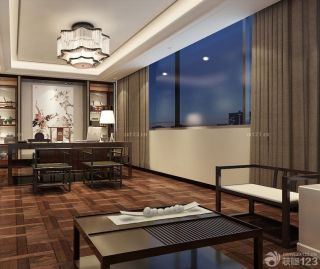 新中式风格办公室家具深棕色原木地板装修图片