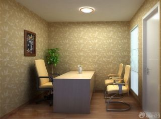 简约风格办公室家具黄色壁纸墙面装修效果图