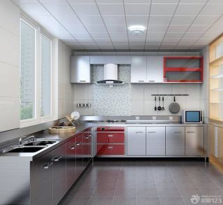 现代风格厨房不锈钢金属整体橱柜装修图片