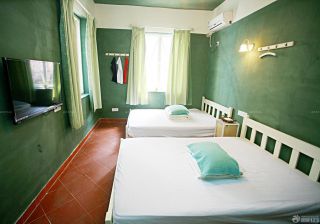 小型宾馆室内绿色墙面装修效果图片大全