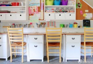 经典独栋小别墅室内儿童书桌书柜组合设计图片