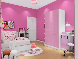 2023现代简约风格女孩温馨卧室衣柜粉色门装修设计图片