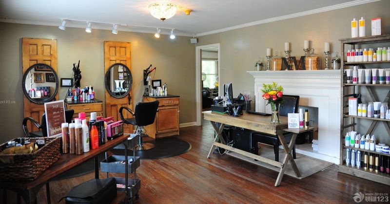 美式风格理发店吧台装修效果图片