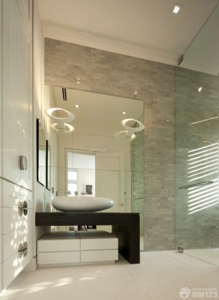 卫生间玻璃隔断墙时尚创意洗手池装修效果图欣赏