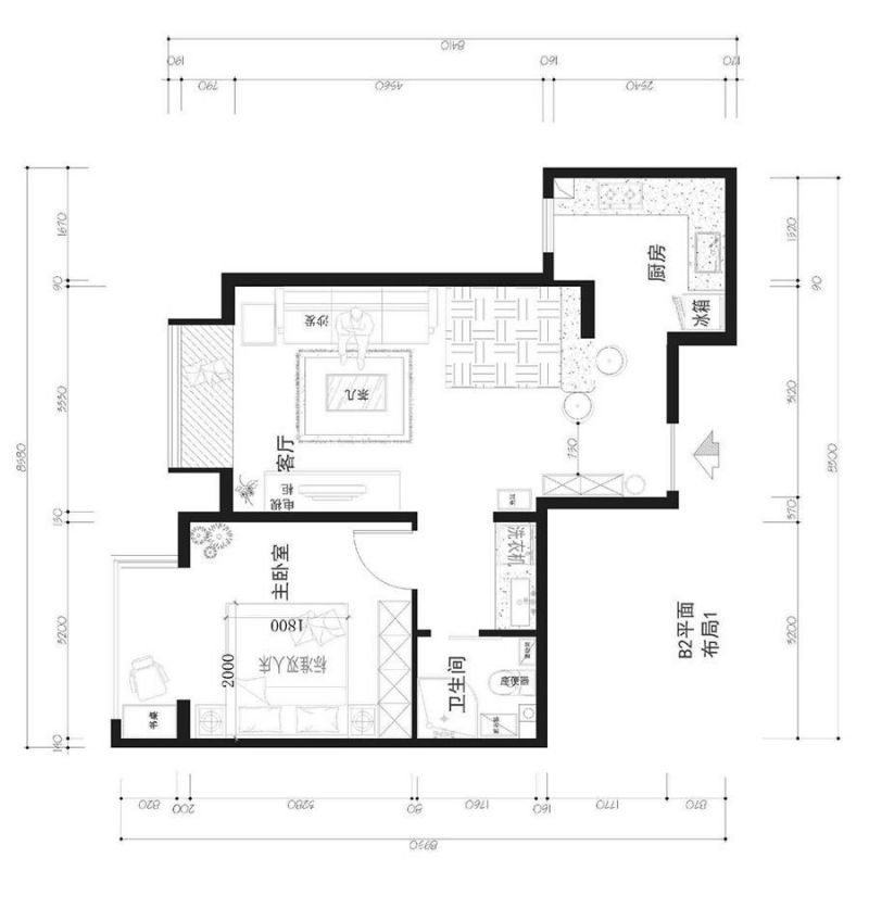 202350平米小户型平面图一居室设计图