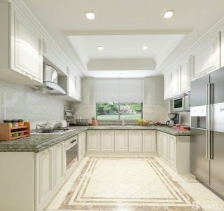 最新欧式简单厨房橱柜地面瓷砖设计效果图