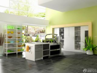 2023田园风格厨房整体橱柜地面瓷砖效果图片