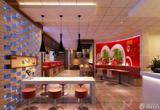 中式快餐店镂空隔断墙面装修效果图欣赏