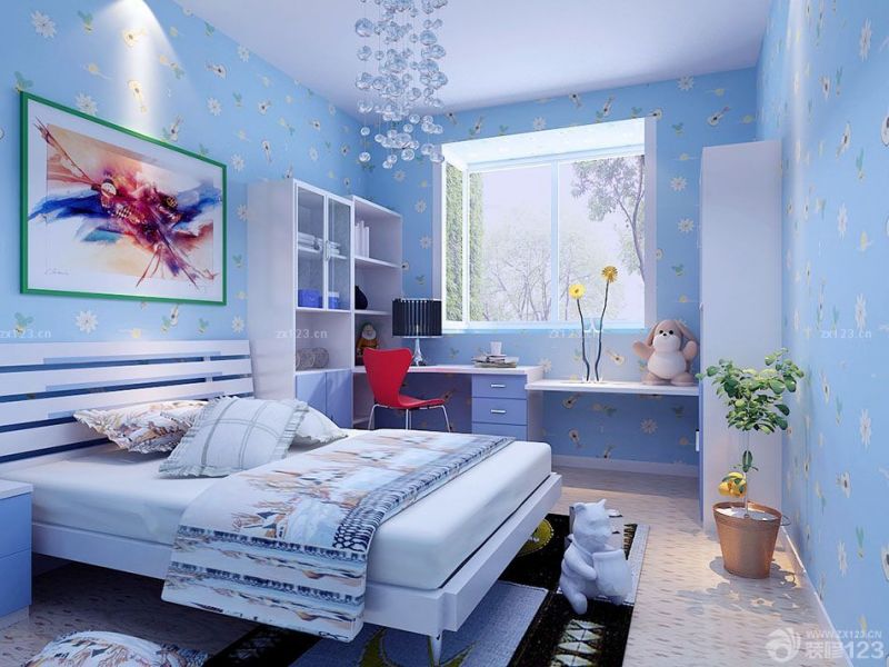 简约蓝色风格小户型儿童房间布置效果图欣赏