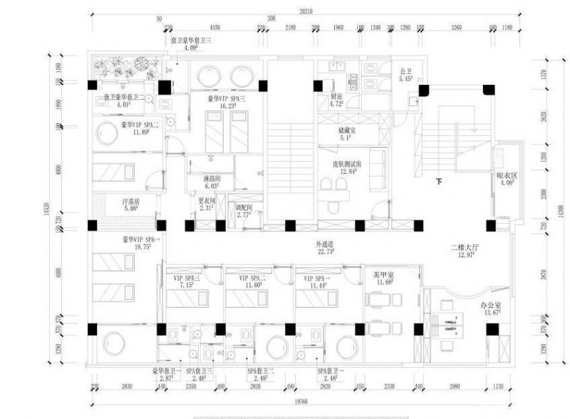 2023最新高档美容会所平面设计图纸