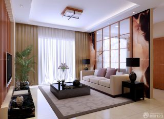 东南亚风格室内搭配纯色窗帘效果图欣赏