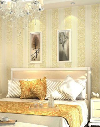温馨简欧风格主卧室磨砂壁纸装饰效果图片