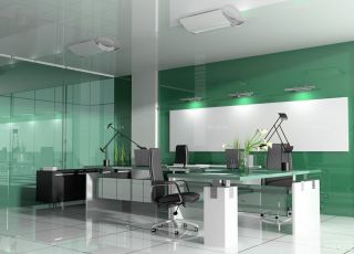 现代个性办公室办公桌植物装饰效果图