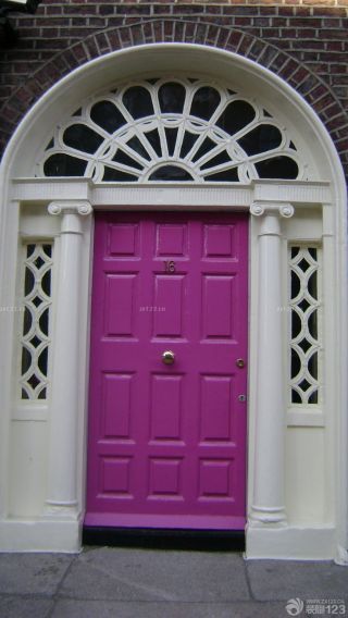 2023美式小别墅紫色门装修图片大全