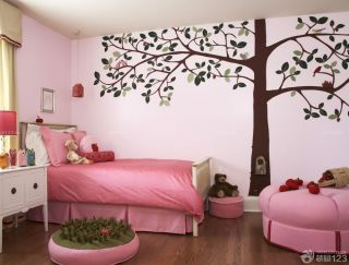 2023可爱粉色儿童房间卧室手绘背景墙图片