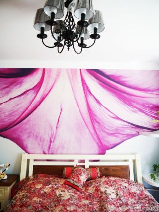 创意手绘卧室背景墙设计效果图