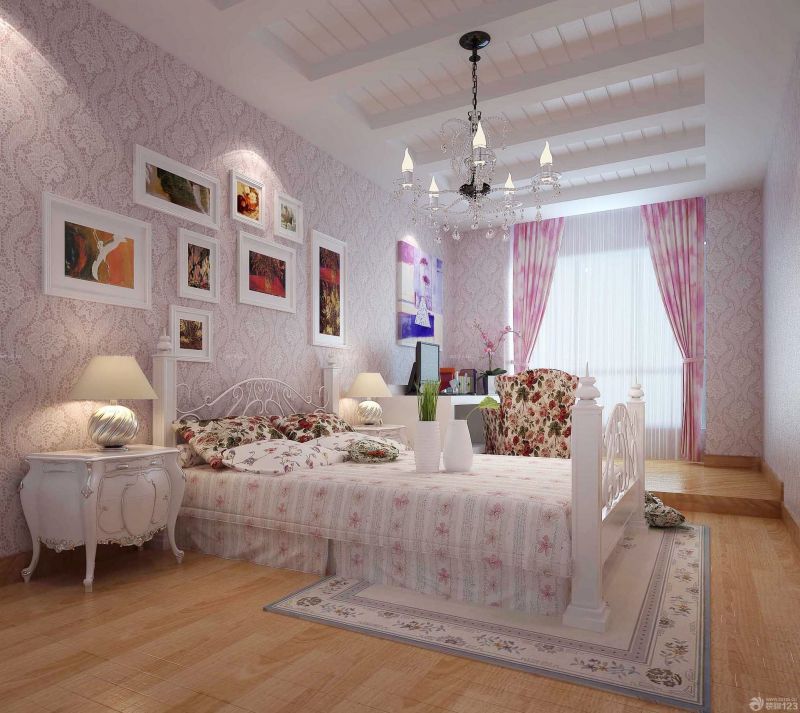 2023最新长方形卧室粉色窗帘装饰图