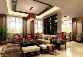 家装现代风格中式客厅窗帘设计效果图欣赏