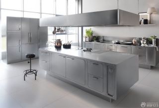 经典现代风格别墅厨房不锈钢橱柜设计效果图片大全