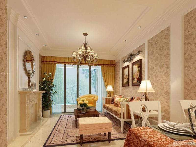 2025混搭美式乡村风格客厅壁纸样板房大全