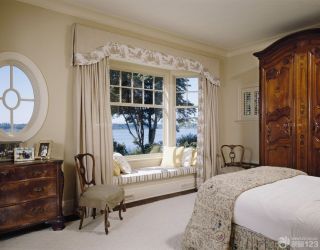  美式风格主卧室欧式飘窗窗帘设计图片