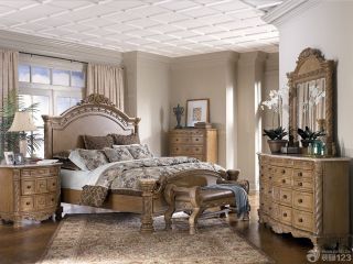 现代简欧风格卧室美式乡村床实景图片