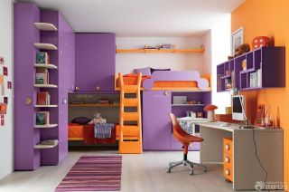 简约紫色交换空间小户型卧室儿童房样板间