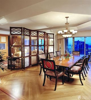 家装中式风格餐厅客厅屏风隔断装修实景图