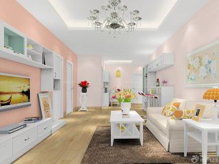 2023唯美韩式田园风格客厅粉色墙面装修图片